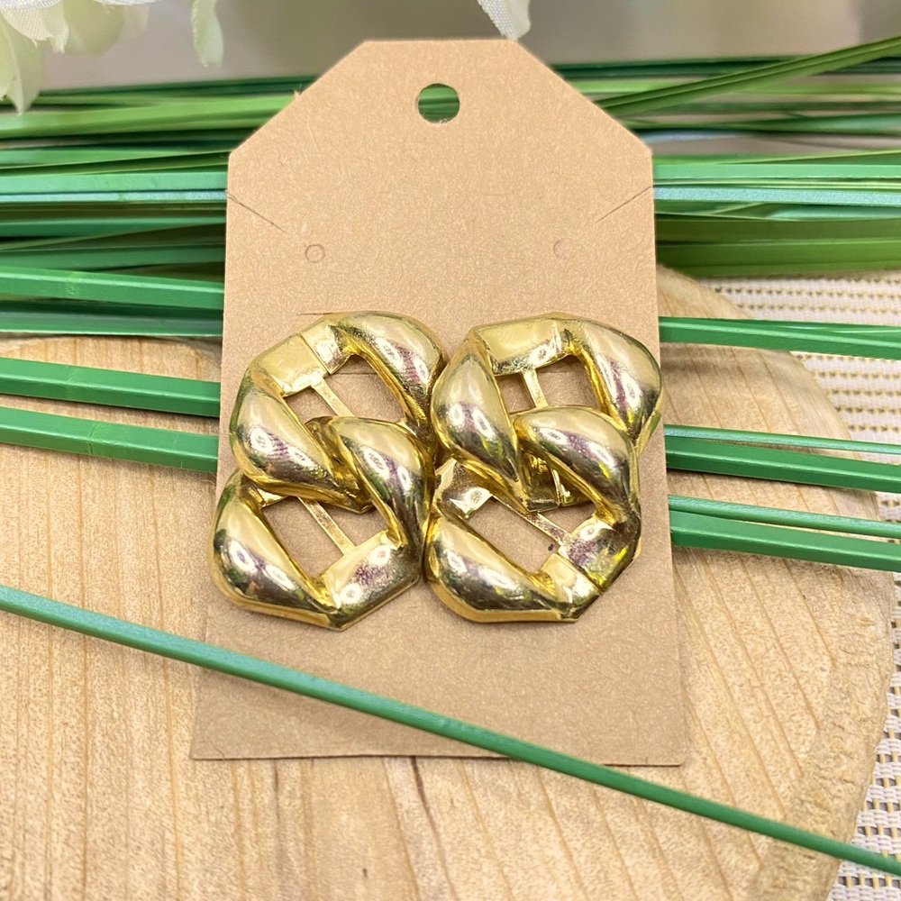 Vintage Flat Bold Chain Link Statement Earrings G… - image 1